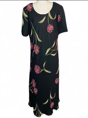 Vintage 90s Jessica Howard Woman Plus Size 20 Long Maxi Dress Black Pink Floral